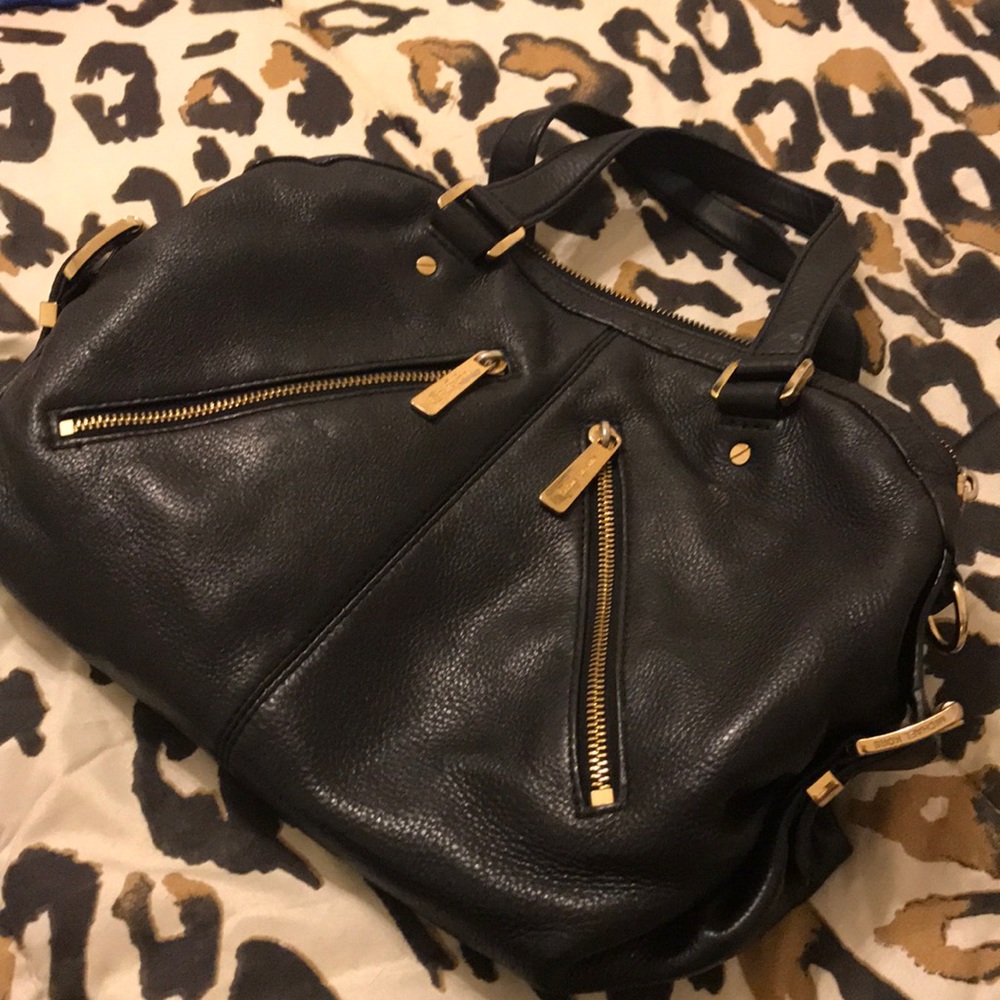 Michael Kors Dual Zipper Leather Satchel Black